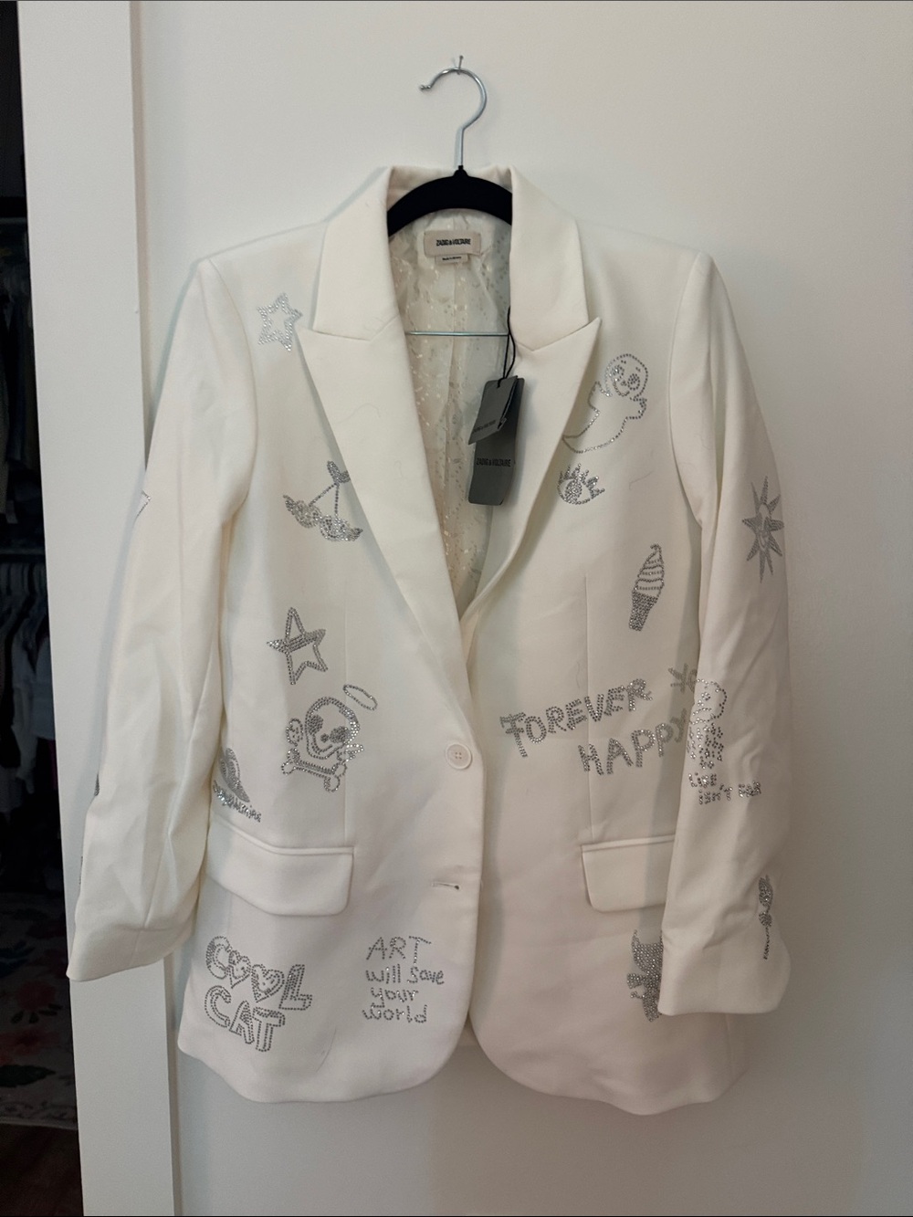 Zadig & Voltaire White Embellished Graphic Blazer